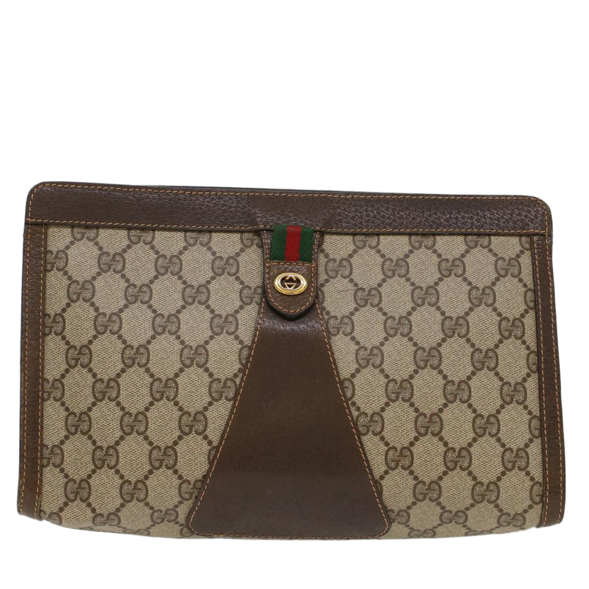 GUCCI GG Canvas Web Sherry Line Clutch Bag Beige Red 156.01.033 Auth ep1221