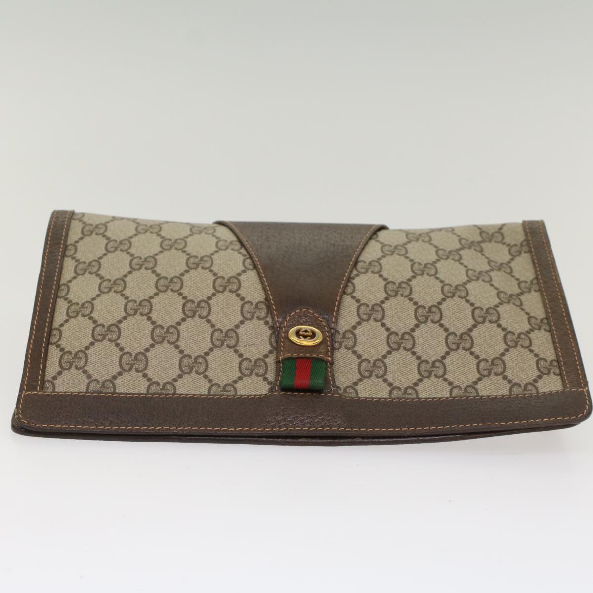 GUCCI GG Canvas Web Sherry Line Clutch Bag Beige Red 156.01.033 Auth ep1221