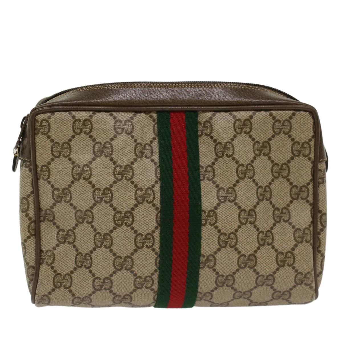 GUCCI GG Canvas Web Sherry Line Clutch Bag Beige Red 22•01•012 Auth ep1227