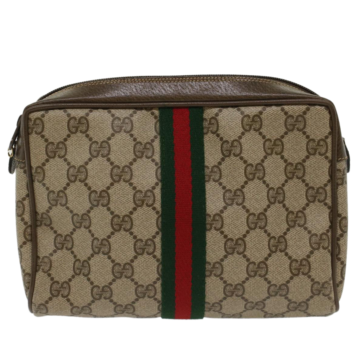 GUCCI GG Canvas Web Sherry Line Clutch Bag Beige Red 22•01•012 Auth ep1227