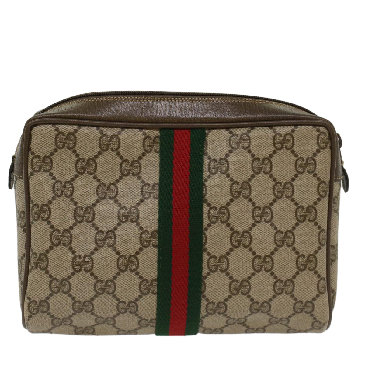 GUCCI GG Canvas Web Sherry Line Clutch Bag Beige Red 22•01•012 Auth ep1227 - 0