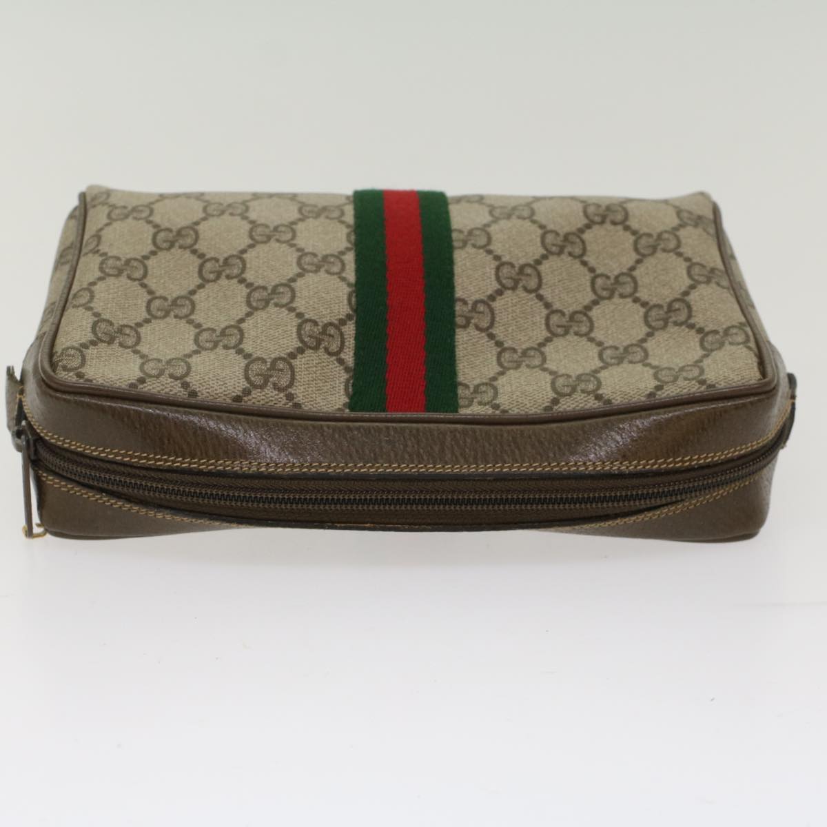 GUCCI GG Canvas Web Sherry Line Clutch Bag Beige Red 22•01•012 Auth ep1227