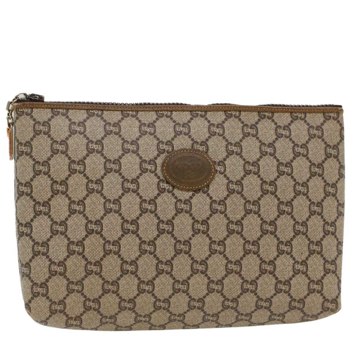 GUCCI GG Plus Canvas Clutch Bag PVC Leather Beige Auth ep1228