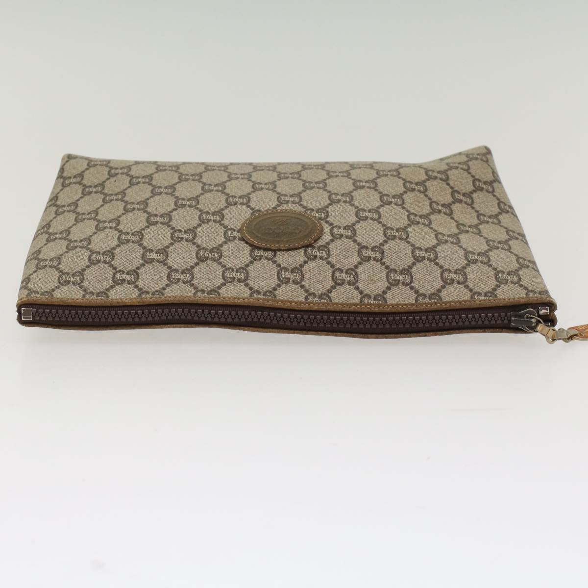 GUCCI GG Plus Canvas Clutch Bag PVC Leather Beige Auth ep1228