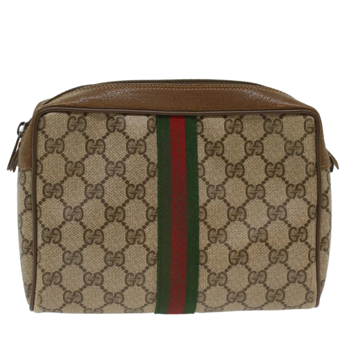 GUCCI GG Canvas Web Sherry Line Clutch Bag Beige Red 89•01•012 Auth ep1243