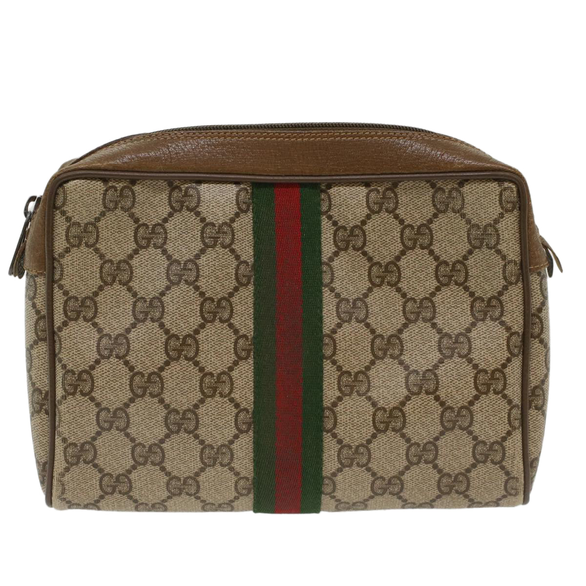 GUCCI GG Canvas Web Sherry Line Clutch Bag Beige Red 89•01•012 Auth ep1243