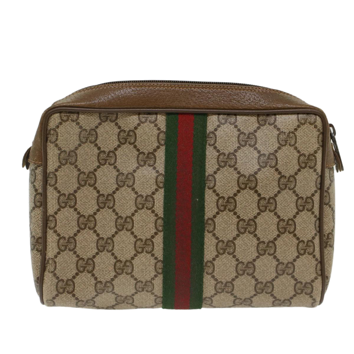 GUCCI GG Canvas Web Sherry Line Clutch Bag Beige Red 89•01•012 Auth ep1243 - 0