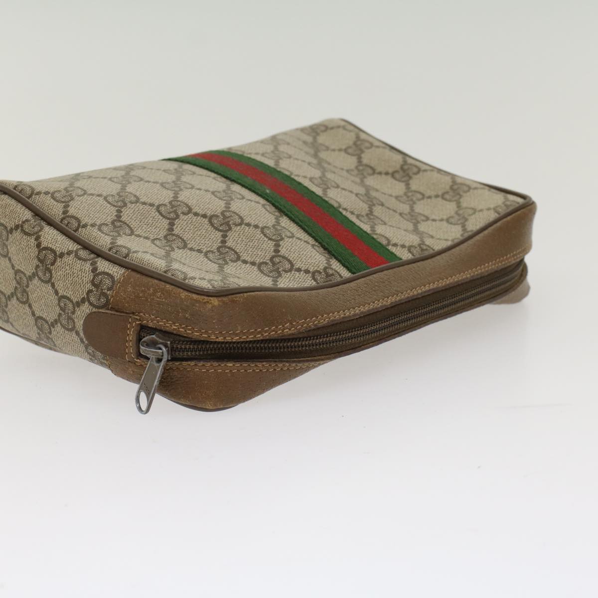 GUCCI GG Canvas Web Sherry Line Clutch Bag Beige Red 89•01•012 Auth ep1243