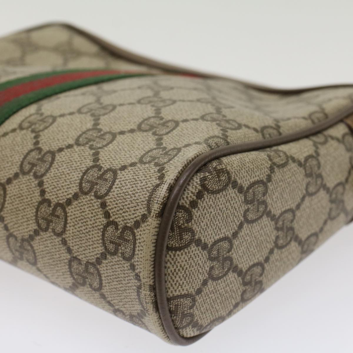 GUCCI GG Canvas Web Sherry Line Clutch Bag Beige Red 89•01•012 Auth ep1243