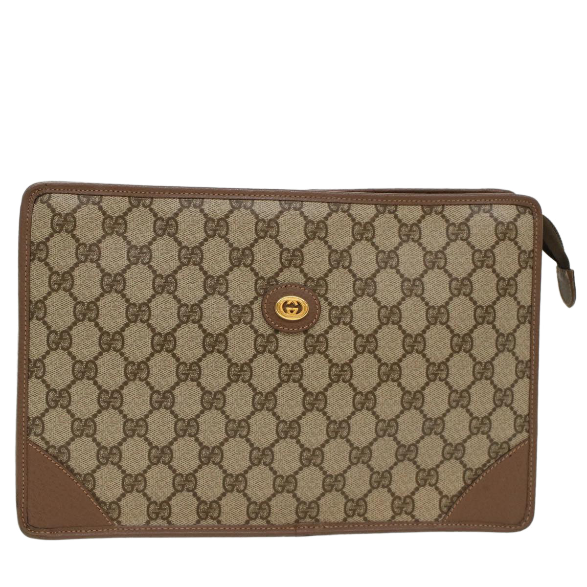 GUCCI GG Canvas Clutch Bag PVC Leather Beige 014-270-6053 Auth ep1244