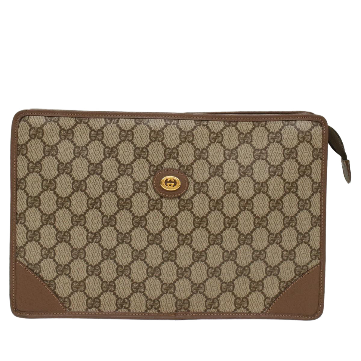 GUCCI GG Canvas Clutch Bag PVC Leather Beige 014-270-6053 Auth ep1244