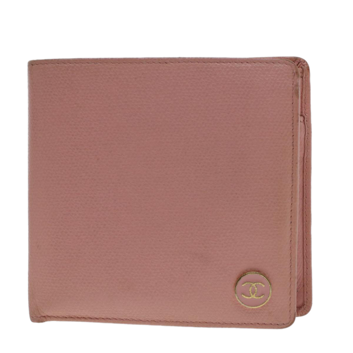 CHANEL Bifold Wallet Leather Pink CC Auth ep1257