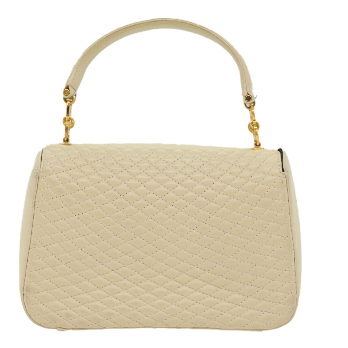BALLY Quilted Hand Bag Lamb Skin White Auth ep1259 - 0