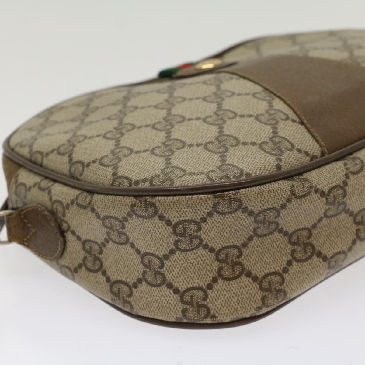 GUCCI GG Canvas Web Sherry Line Clutch Bag PVC Leather Beige Red Auth ep1269