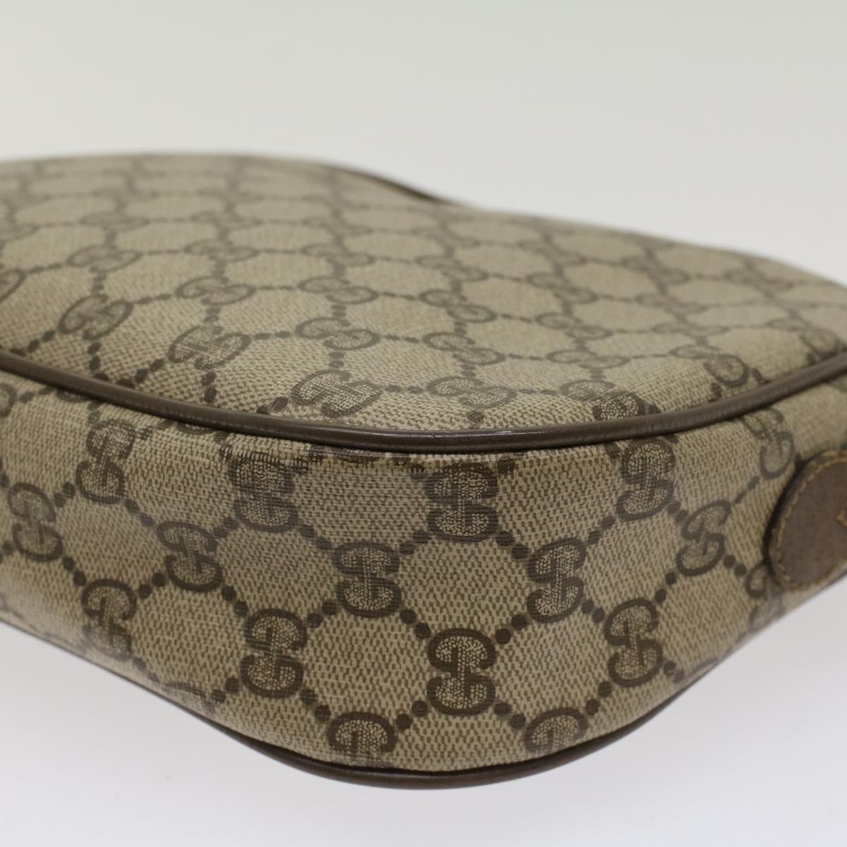 GUCCI GG Canvas Web Sherry Line Clutch Bag PVC Leather Beige Red Auth ep1269