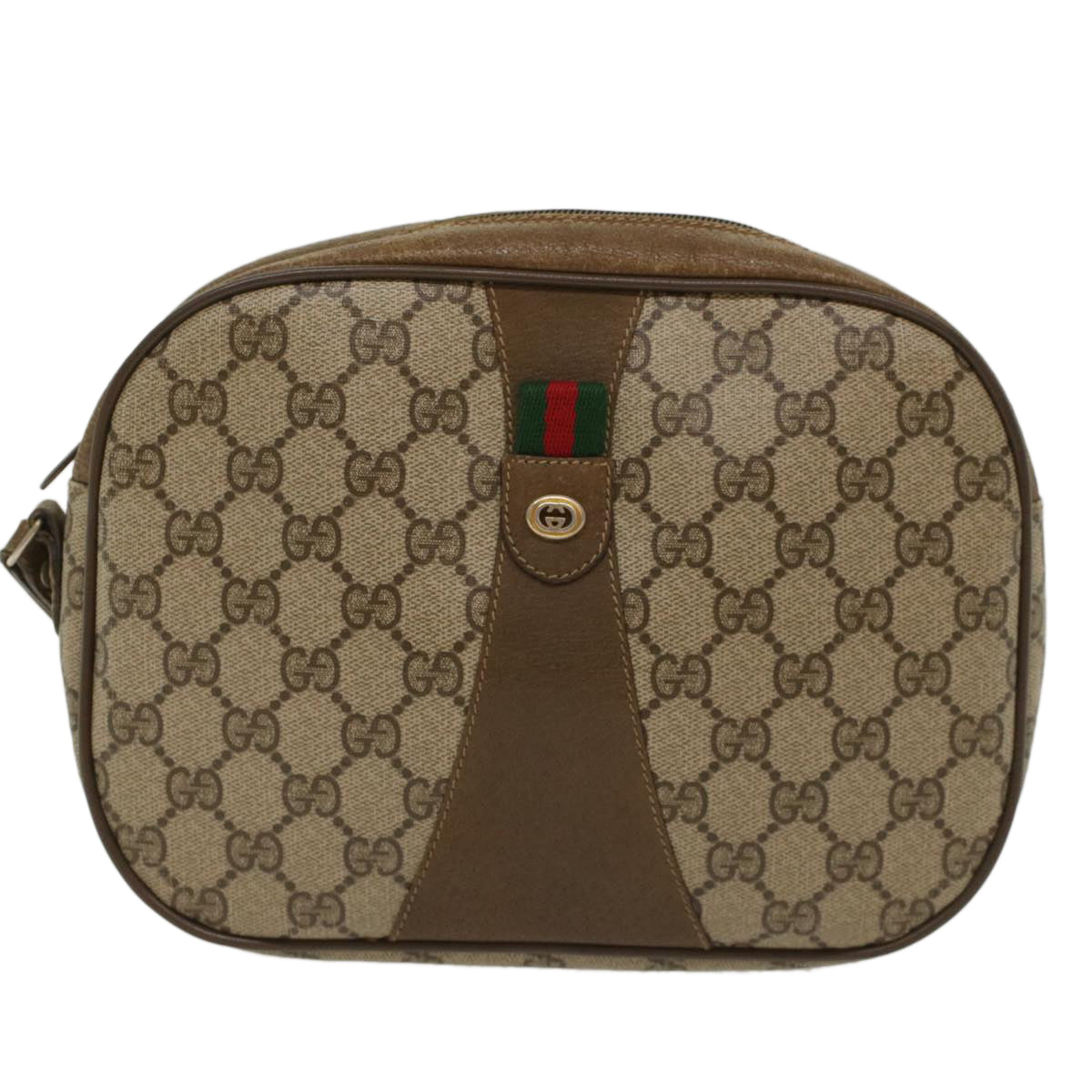 GUCCI GG Canvas Web Sherry Line Clutch Bag PVC Leather Beige Red Auth ep1269