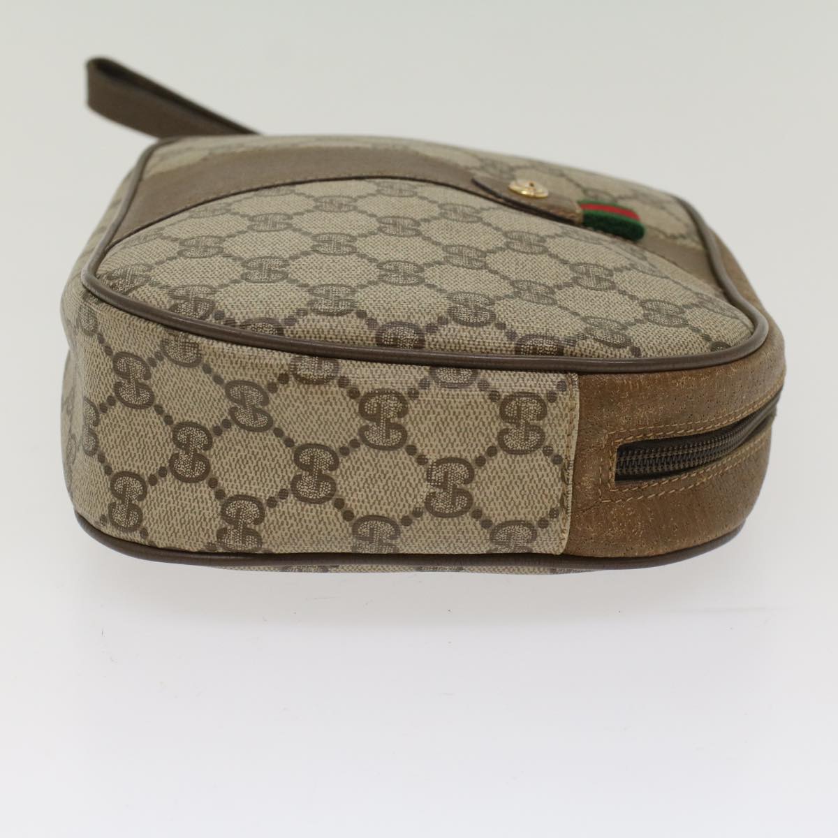 GUCCI GG Canvas Web Sherry Line Clutch Bag PVC Leather Beige Red Auth ep1269