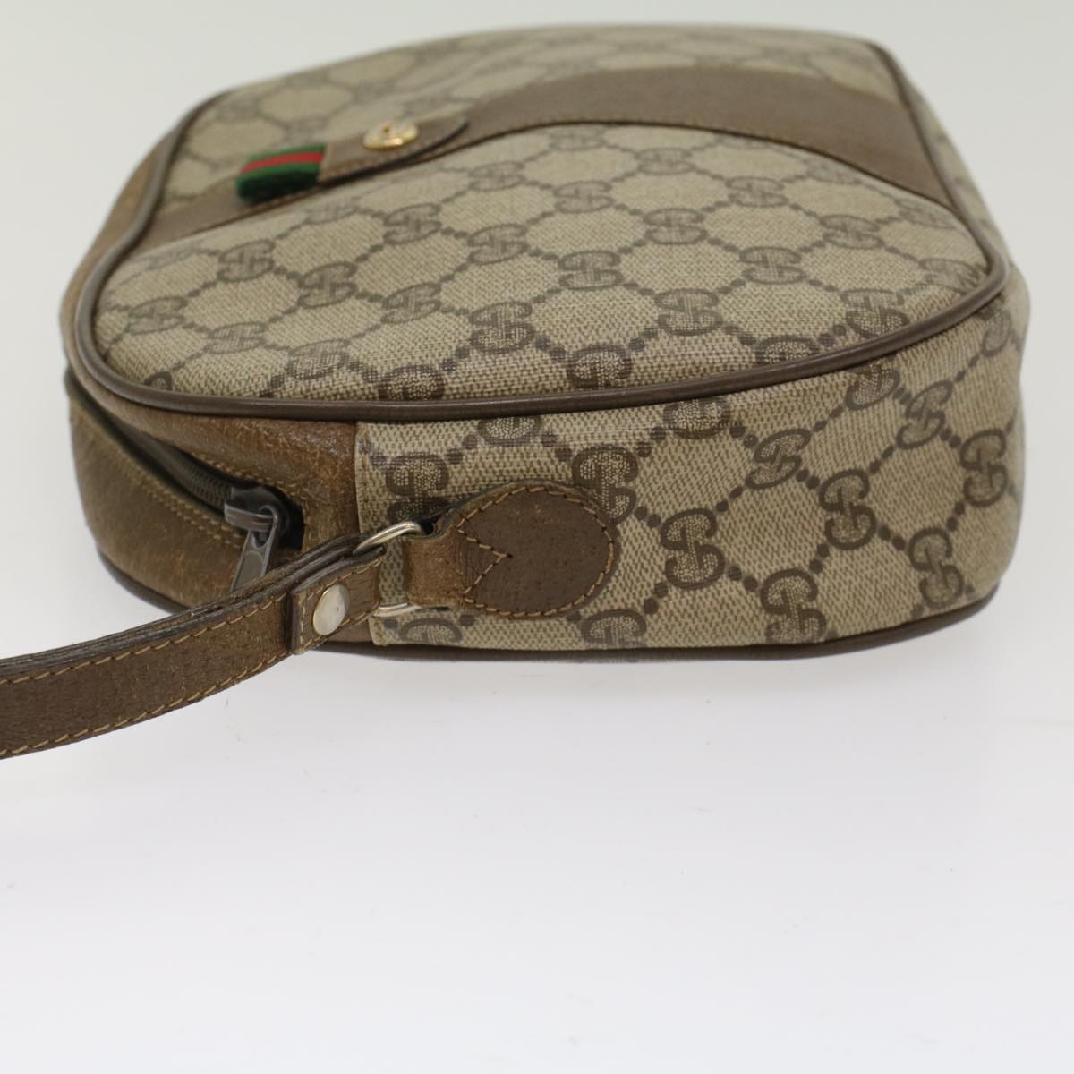 GUCCI GG Canvas Web Sherry Line Clutch Bag PVC Leather Beige Red Auth ep1269