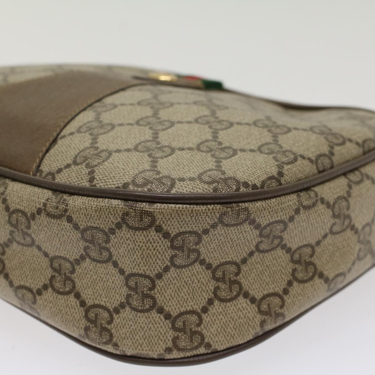 GUCCI GG Canvas Web Sherry Line Clutch Bag PVC Leather Beige Red Auth ep1269