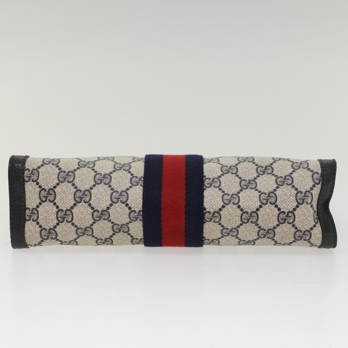 GUCCI GG Canvas Sherry Line Clutch Bag PVC Leather Navy Red Auth ep1288