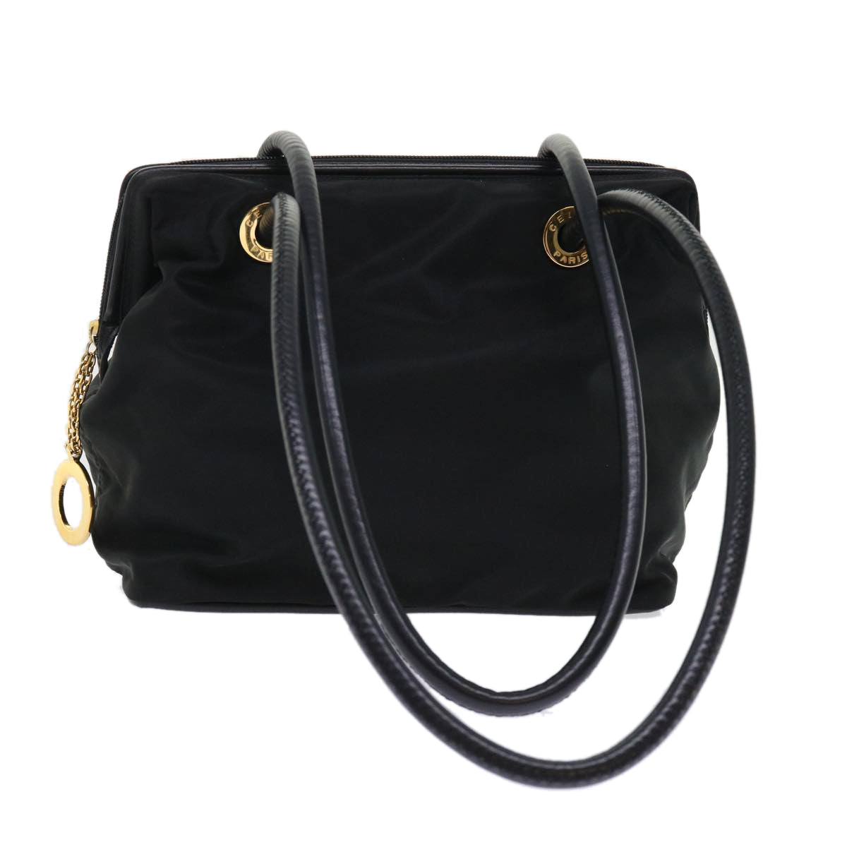 CELINE Shoulder Bag Nylon Leather Black Auth ep1289