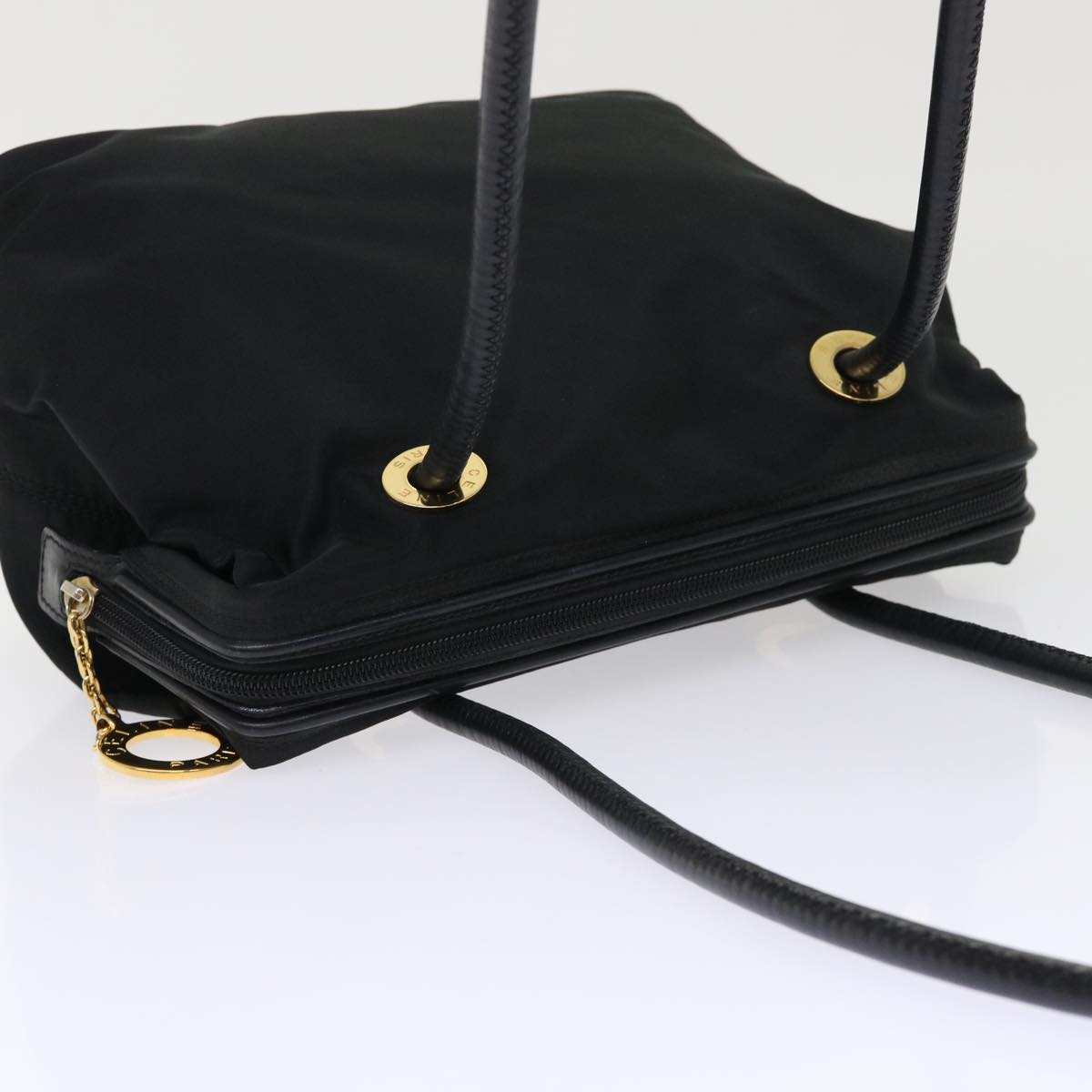 CELINE Shoulder Bag Nylon Leather Black Auth ep1289