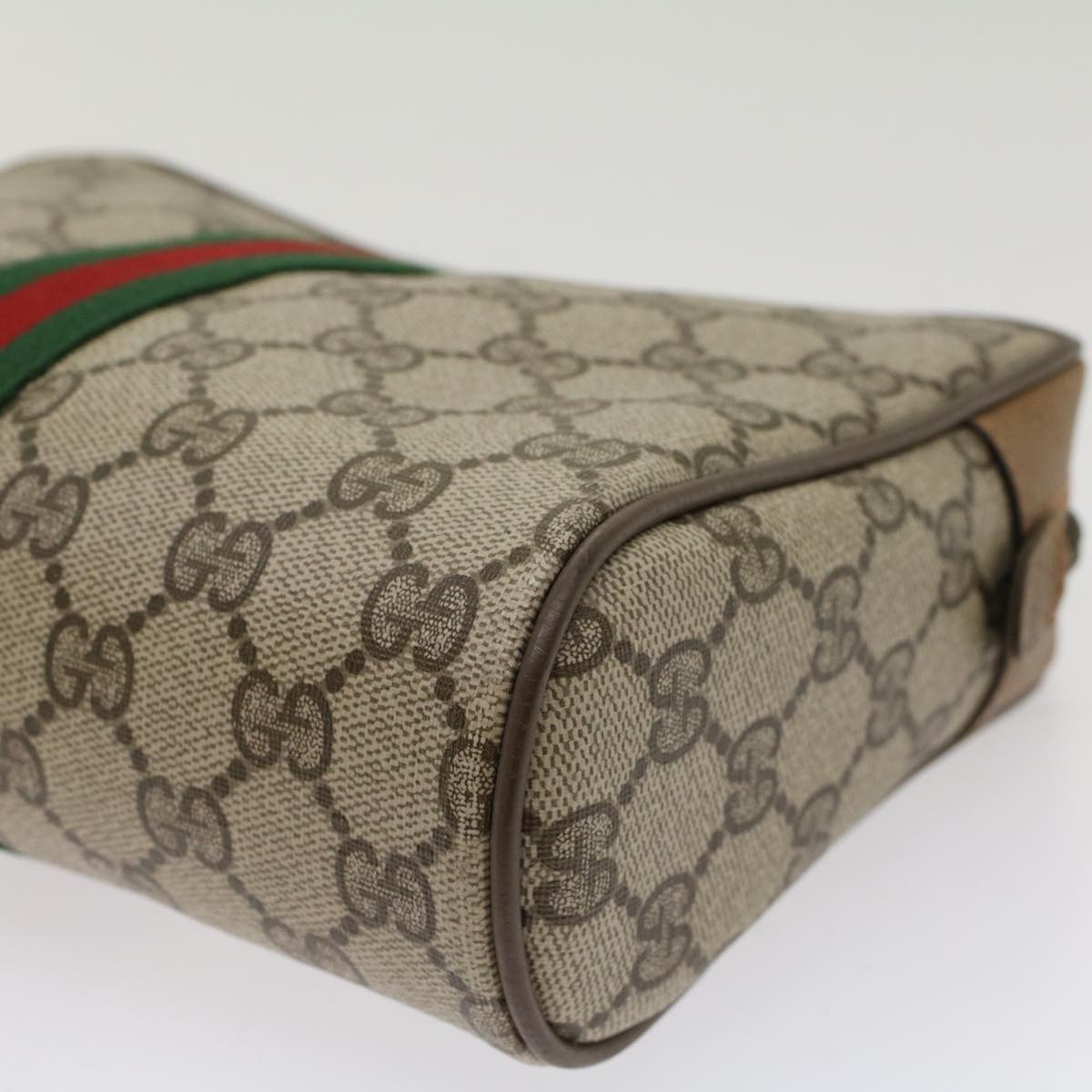 GUCCI GG Canvas Web Sherry Line Clutch Bag PVC Leather Beige Red Auth ep1297