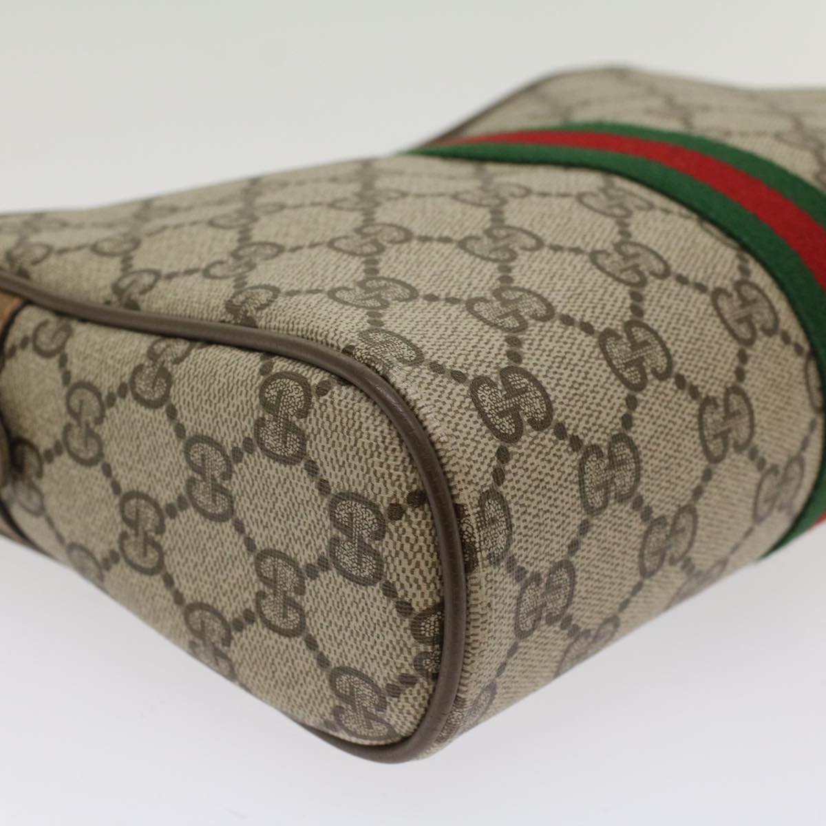 GUCCI GG Canvas Web Sherry Line Clutch Bag PVC Leather Beige Red Auth ep1297