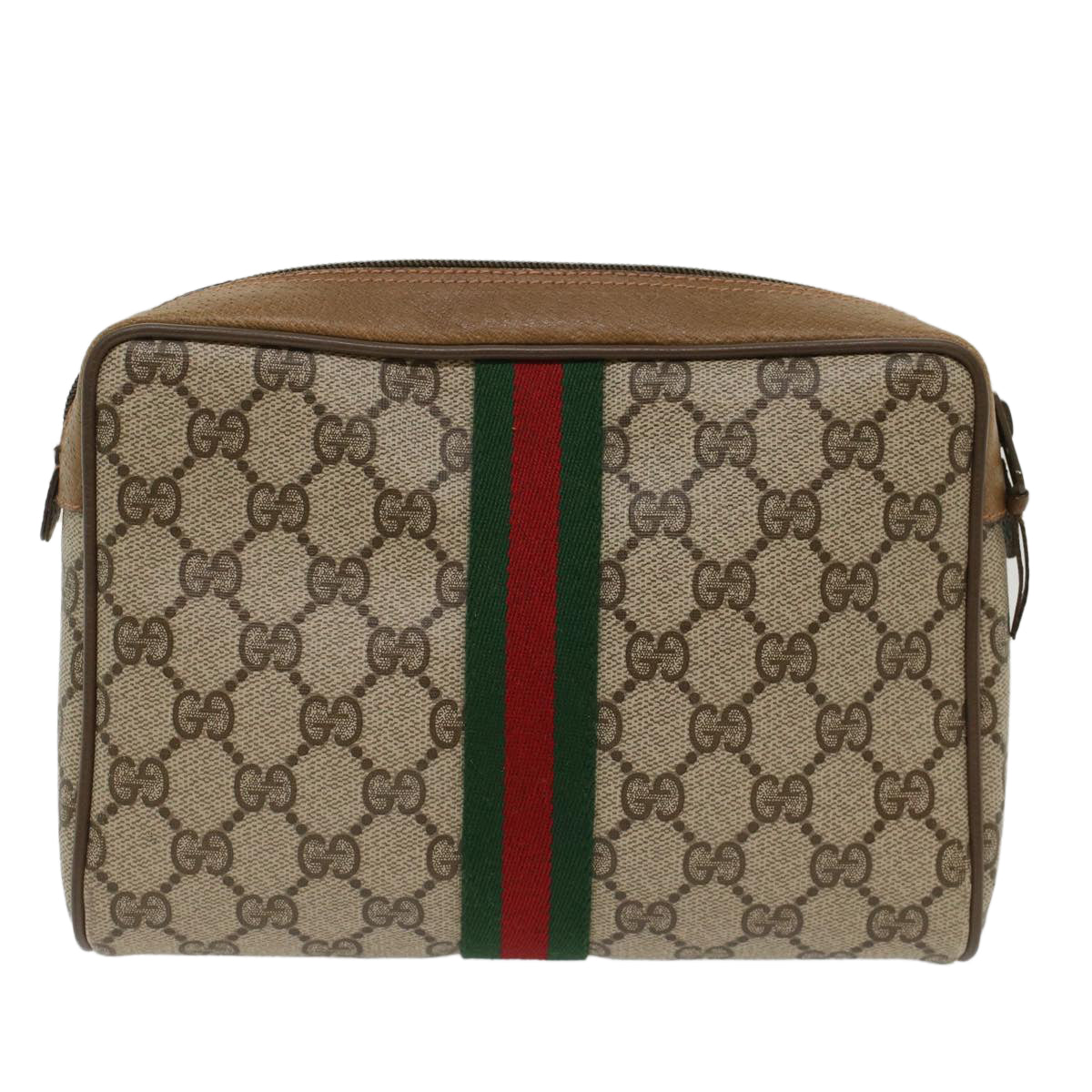 GUCCI GG Canvas Web Sherry Line Clutch Bag PVC Leather Beige Red Auth ep1297 - 0