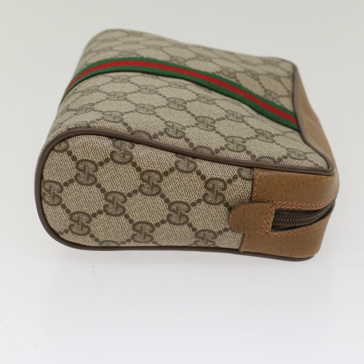 GUCCI GG Canvas Web Sherry Line Clutch Bag PVC Leather Beige Red Auth ep1297