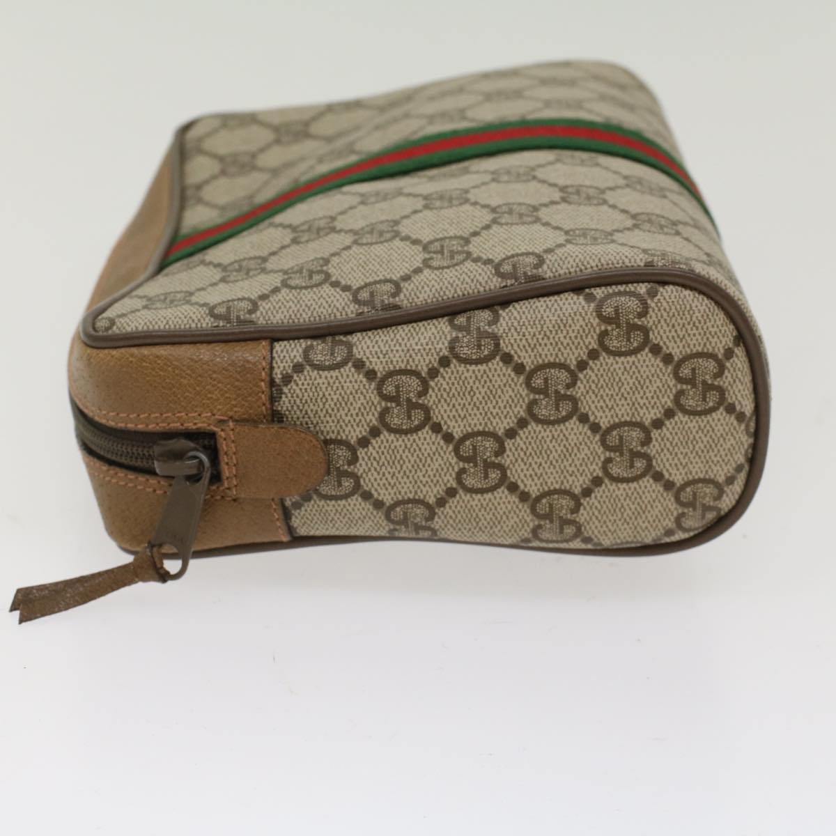 GUCCI GG Canvas Web Sherry Line Clutch Bag PVC Leather Beige Red Auth ep1297