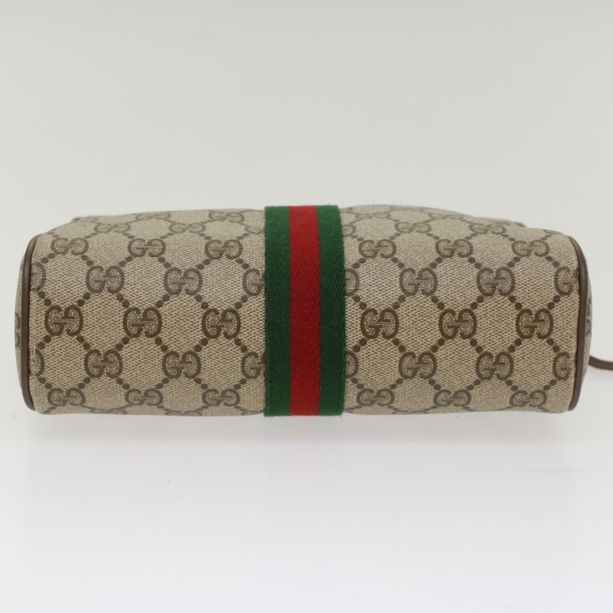 GUCCI GG Canvas Web Sherry Line Clutch Bag PVC Leather Beige Red Auth ep1297