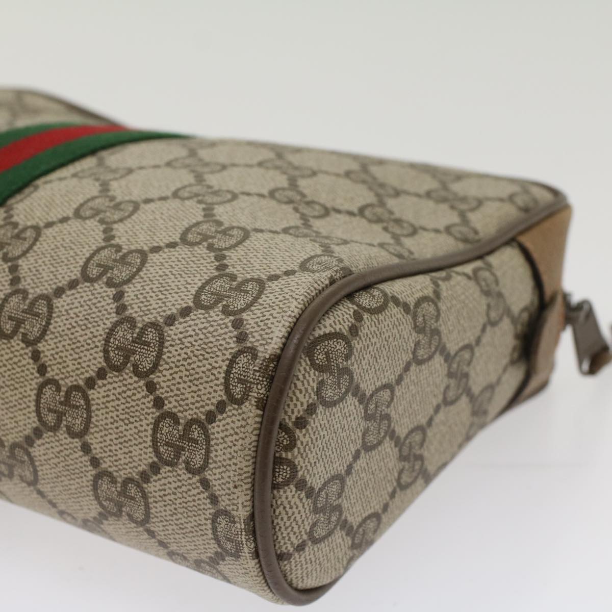 GUCCI GG Canvas Web Sherry Line Clutch Bag PVC Leather Beige Red Auth ep1297