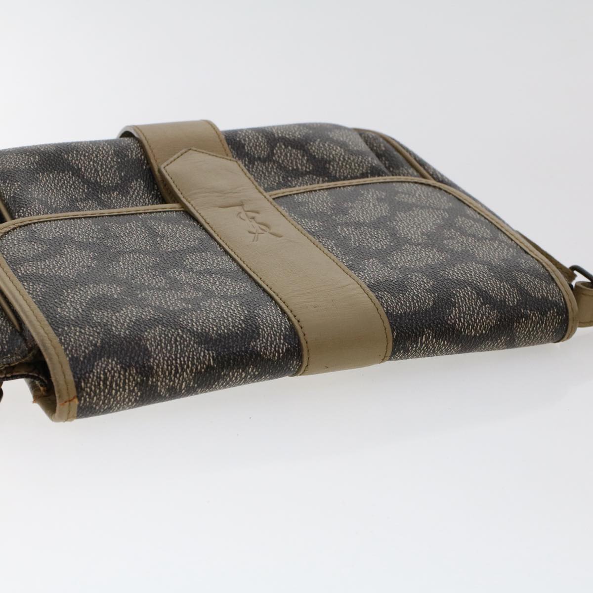 SAINT LAURENT Shoulder Bag PVC Leather Gray Beige Auth ep1298