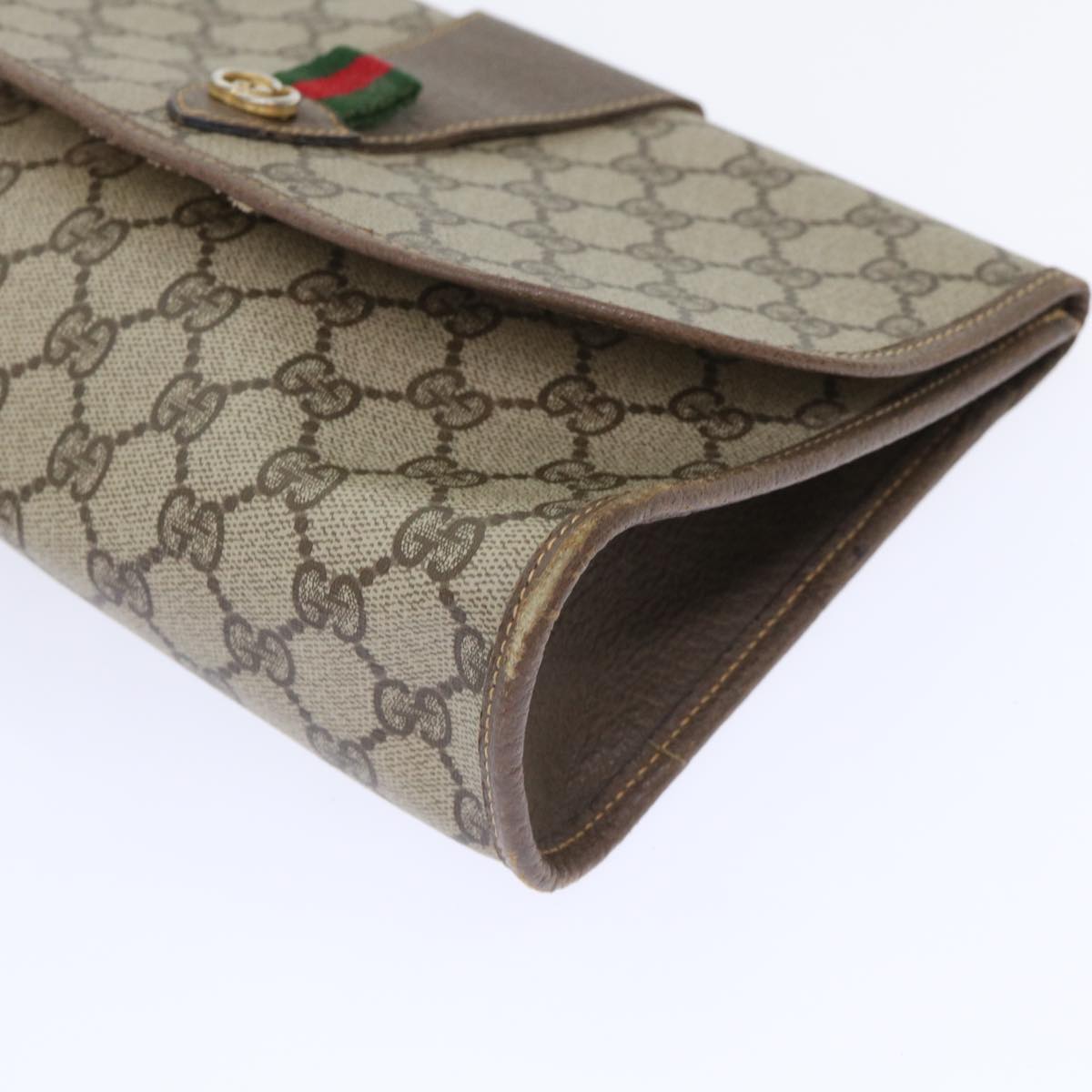 GUCCI GG Canvas Web Sherry Line Clutch Bag PVC Leather Beige Red Auth ep1335