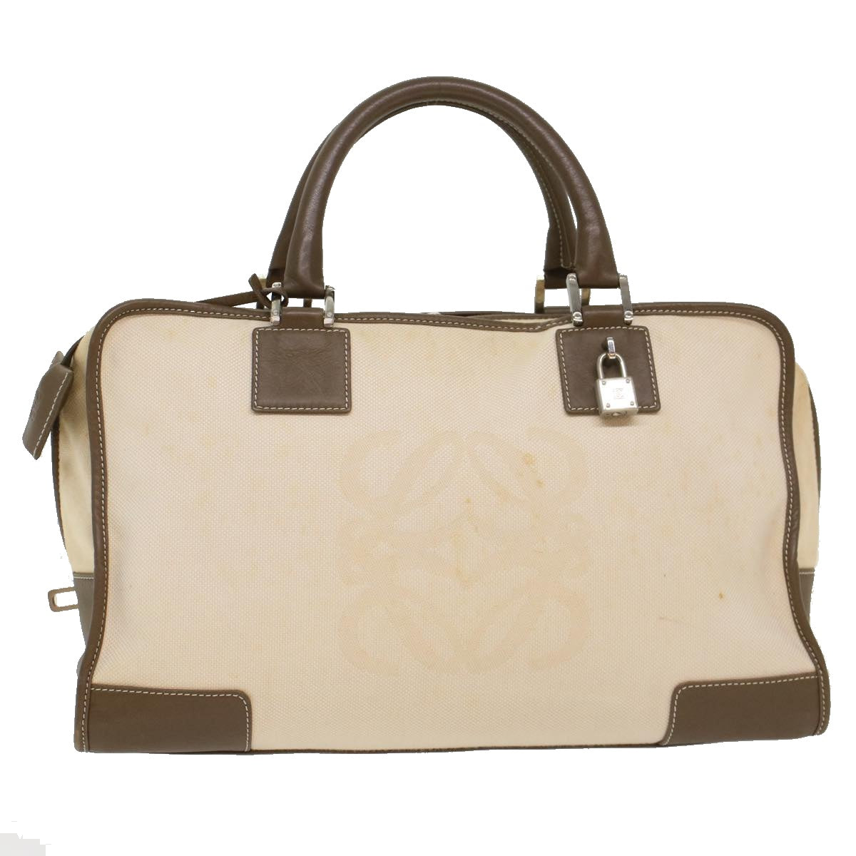 LOEWE Boston Bag Canvas Leather White Auth ep1340