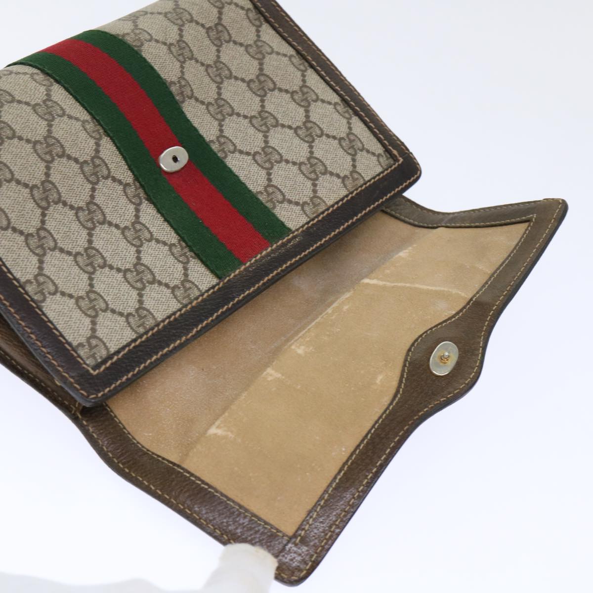 GUCCI GG Canvas Web Sherry Line Clutch Bag PVC Leather Beige Red Auth ep1343