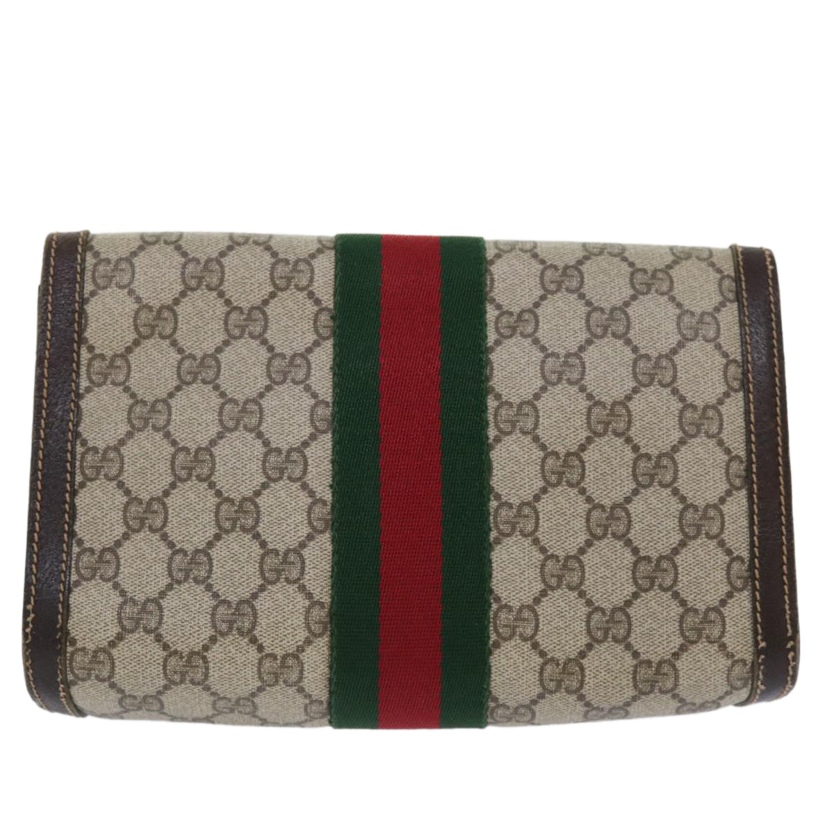 GUCCI GG Canvas Web Sherry Line Clutch Bag PVC Leather Beige Red Auth ep1343 - 0