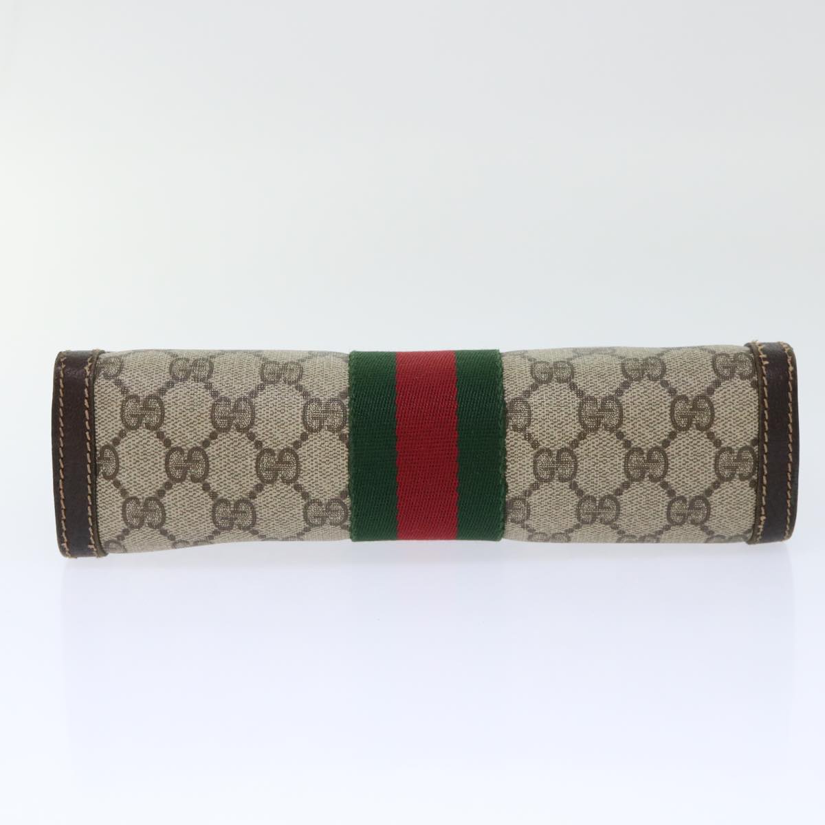 GUCCI GG Canvas Web Sherry Line Clutch Bag PVC Leather Beige Red Auth ep1343