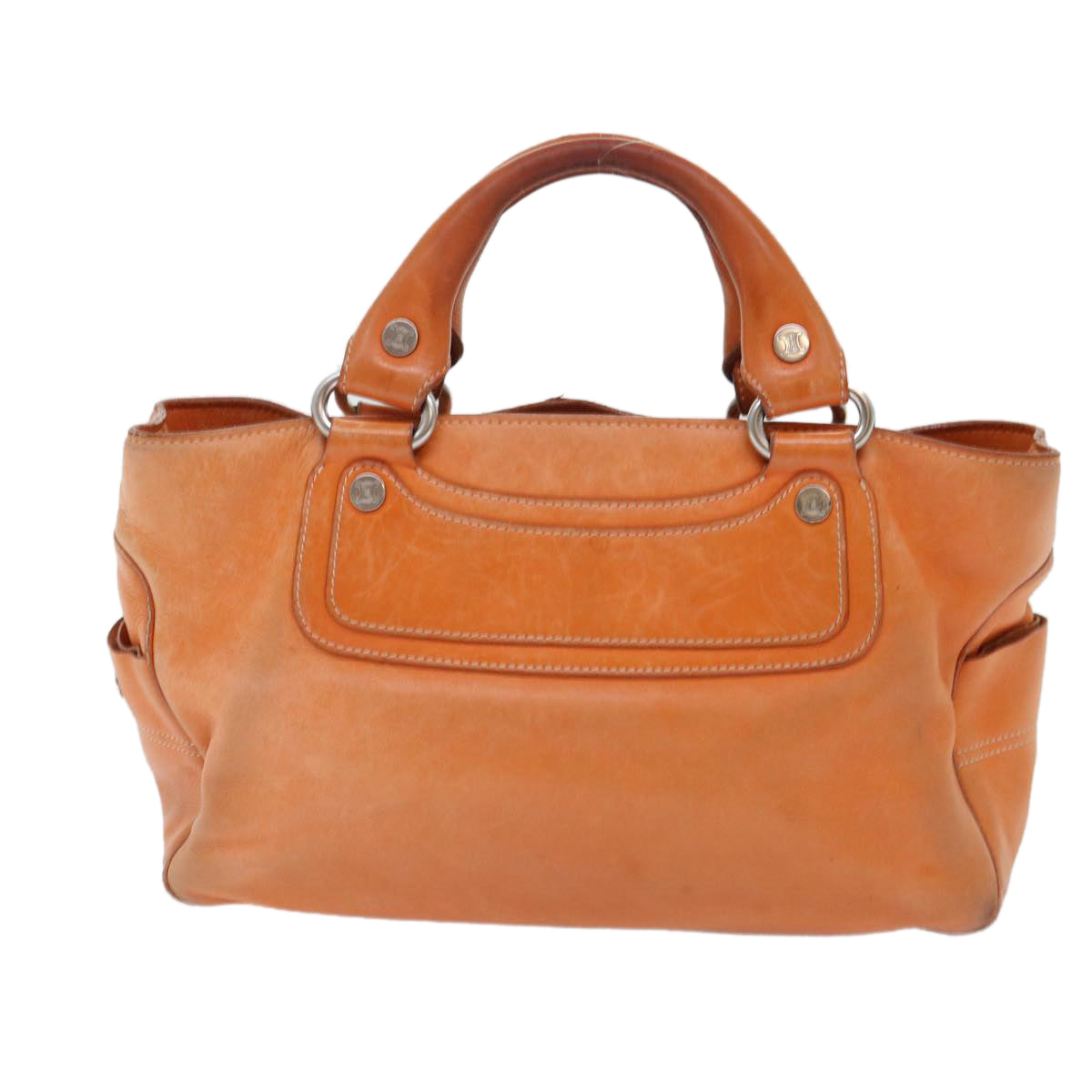 CELINE Hand Bag Leather Orange Auth ep1358 - 0