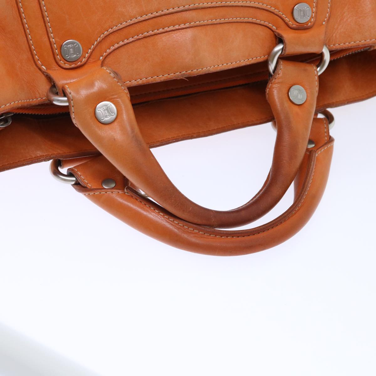 CELINE Hand Bag Leather Orange Auth ep1358