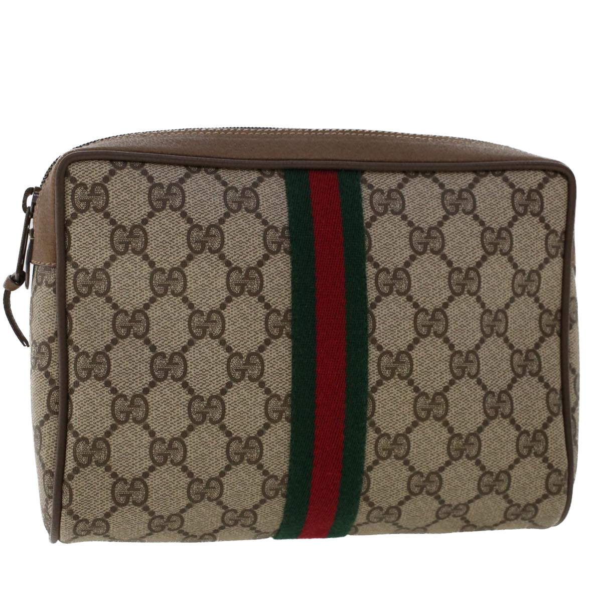 GUCCI GG Canvas Web Sherry Line Clutch Bag PVC Leather Beige Red Auth ep1362