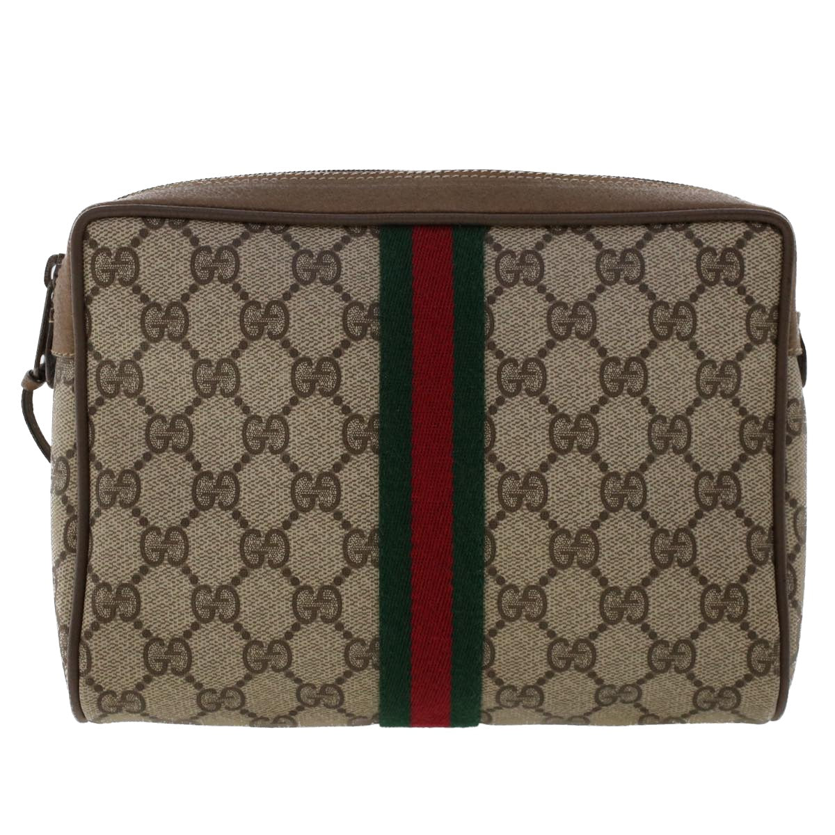 GUCCI GG Canvas Web Sherry Line Clutch Bag PVC Leather Beige Red Auth ep1362