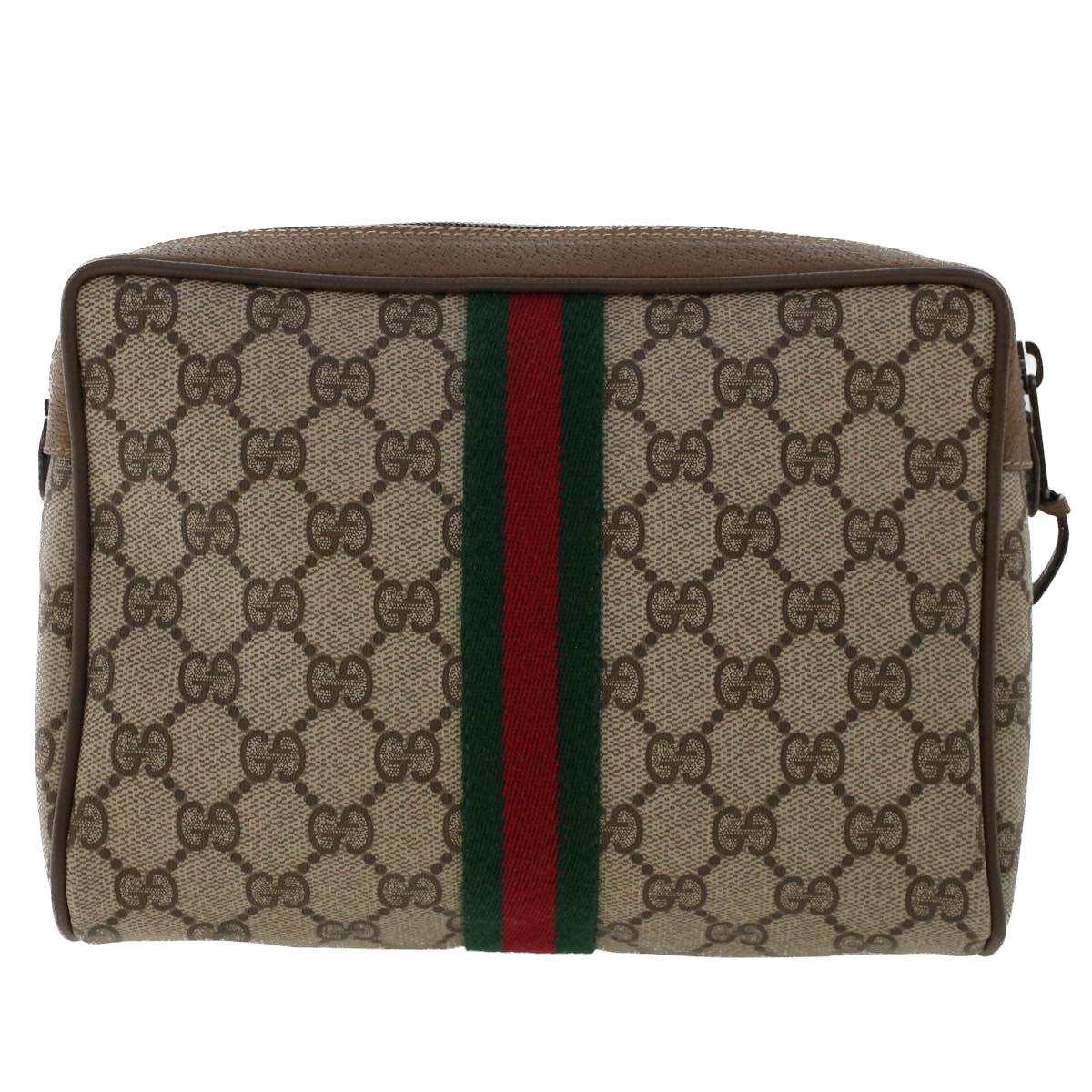 GUCCI GG Canvas Web Sherry Line Clutch Bag PVC Leather Beige Red Auth ep1362 - 0