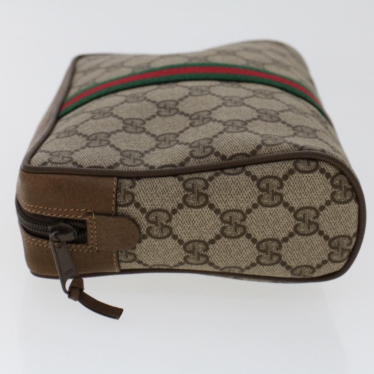 GUCCI GG Canvas Web Sherry Line Clutch Bag PVC Leather Beige Red Auth ep1362