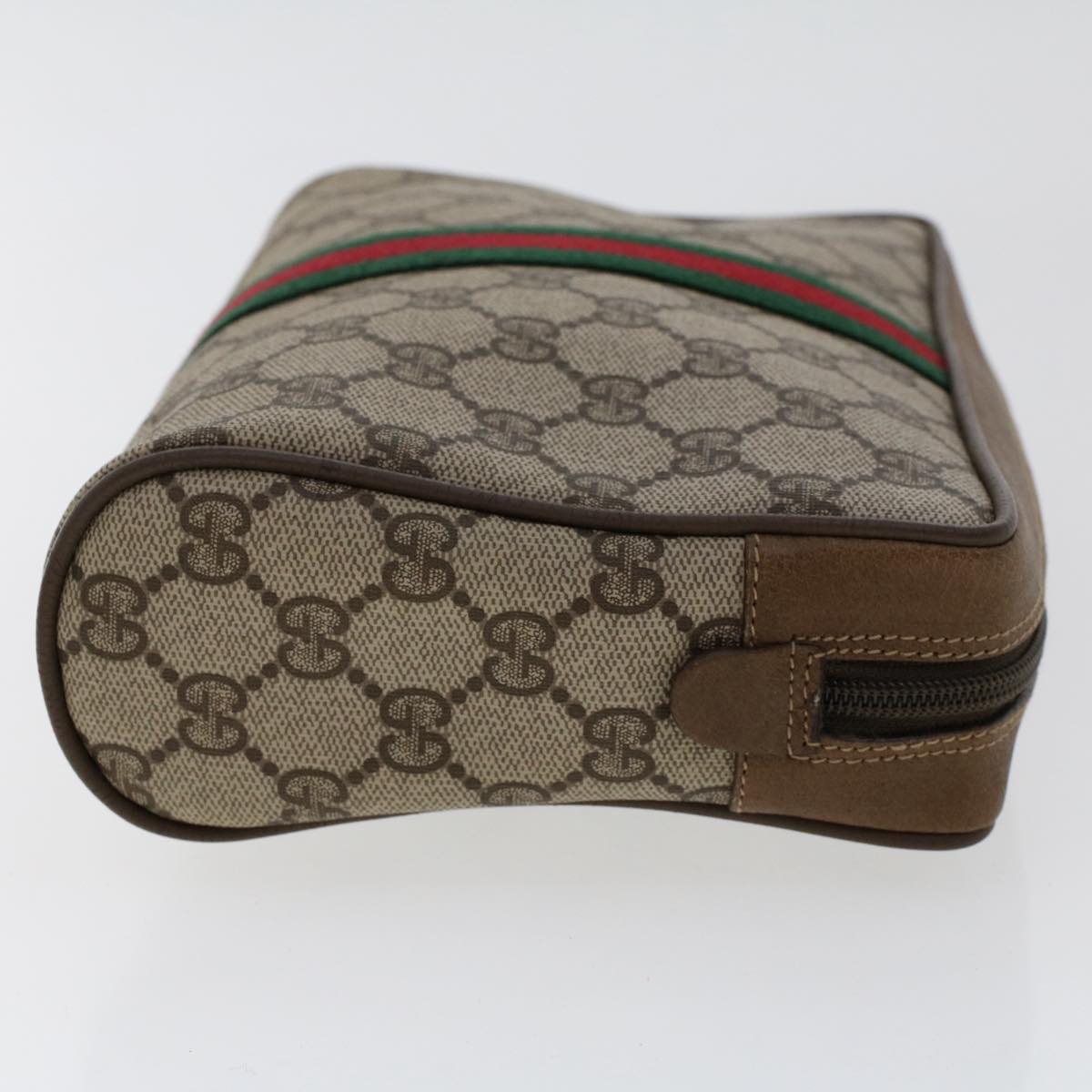 GUCCI GG Canvas Web Sherry Line Clutch Bag PVC Leather Beige Red Auth ep1362