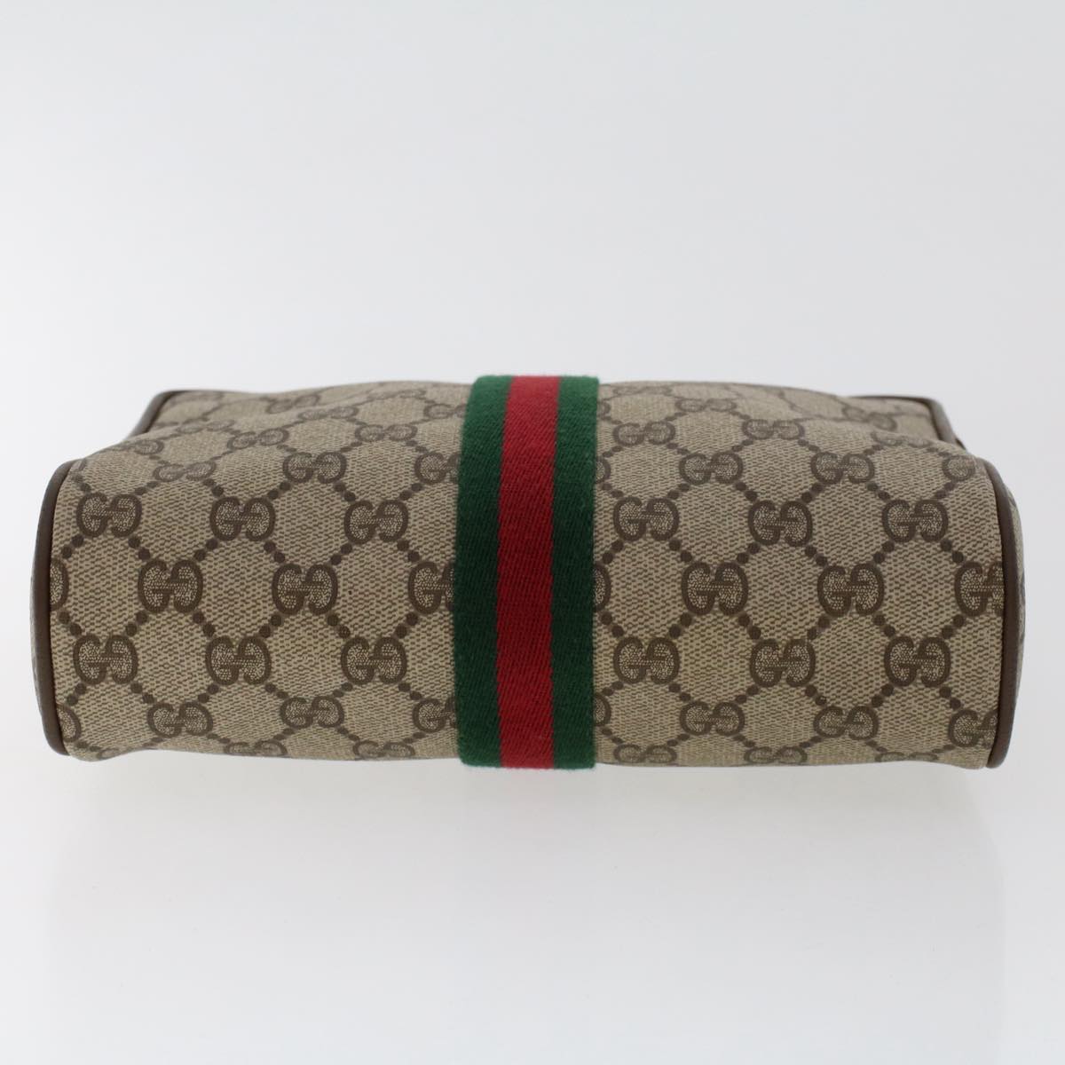 GUCCI GG Canvas Web Sherry Line Clutch Bag PVC Leather Beige Red Auth ep1362