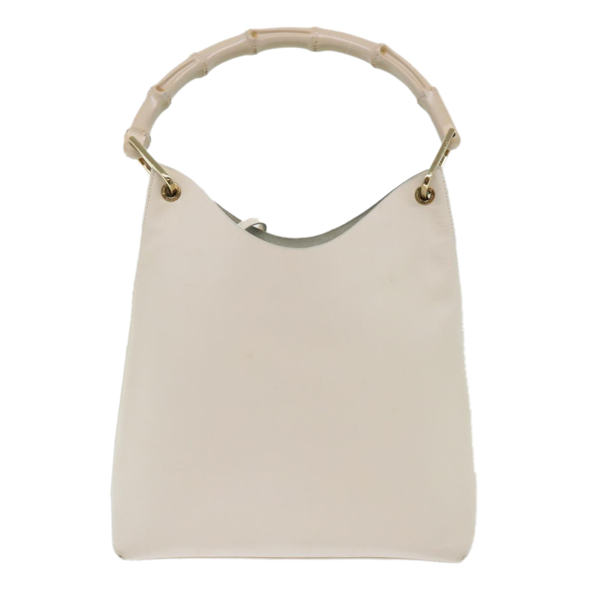 GUCCI Bamboo Shoulder Bag Leather White 001-2113-1880 Auth ep1363