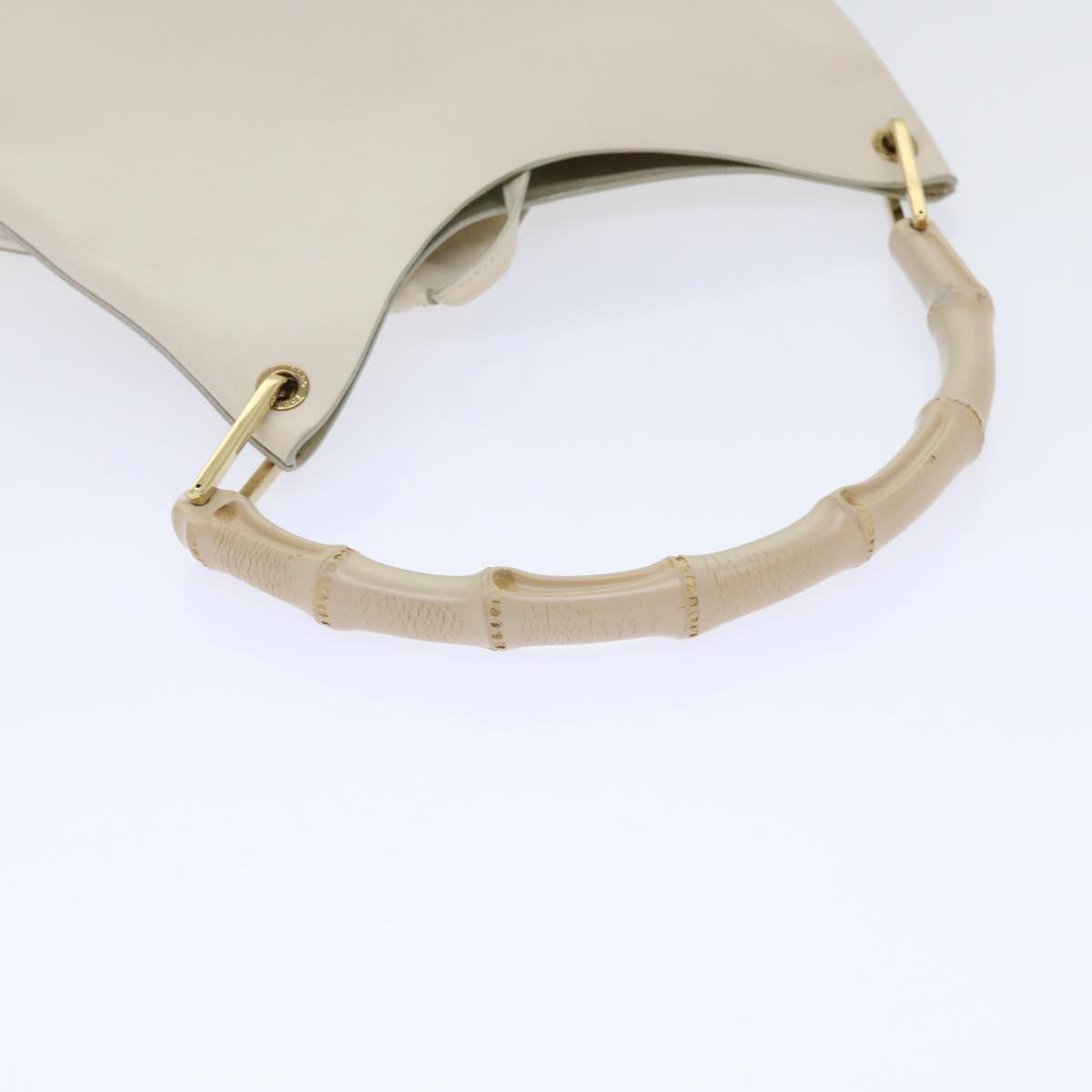 GUCCI Bamboo Shoulder Bag Leather White 001-2113-1880 Auth ep1363