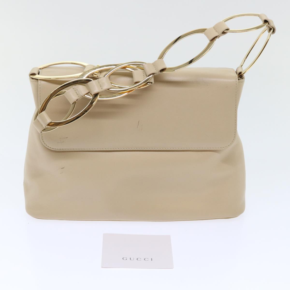 GUCCI Shoulder Bag Leather Beige 001•3444•180 Auth ep1364